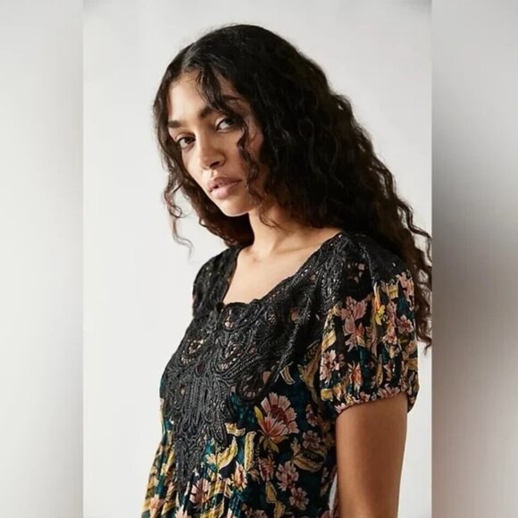 Free People (new with partial tag) Black and Floral Mini Dress - small - Picture 5 of 9